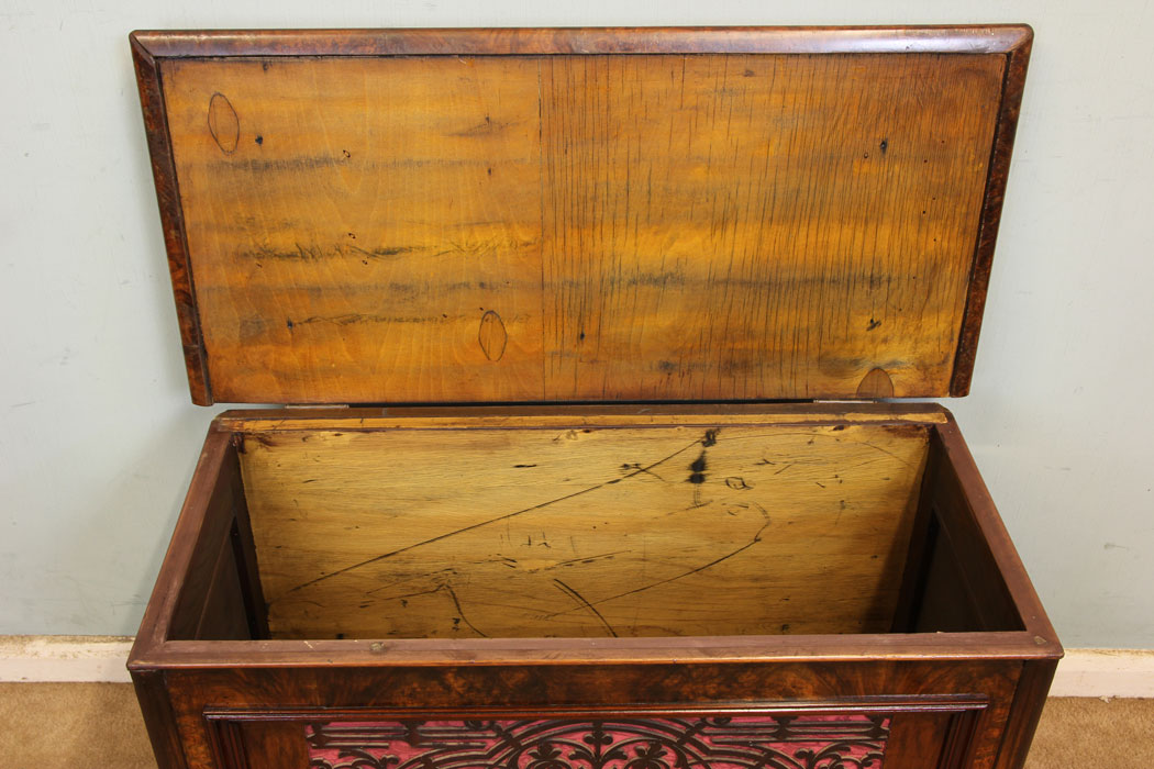 11331r9 Antique Burr Walnut Storage Box, Burr Walnut Storage Chest