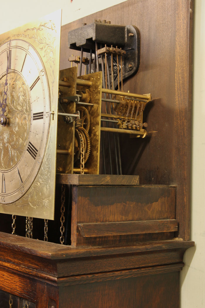 11334r10 Chiming Oak Grandmother Longcase Grandfather Clock, Chiming Oak Grandmother Longcase Grandfather Clock