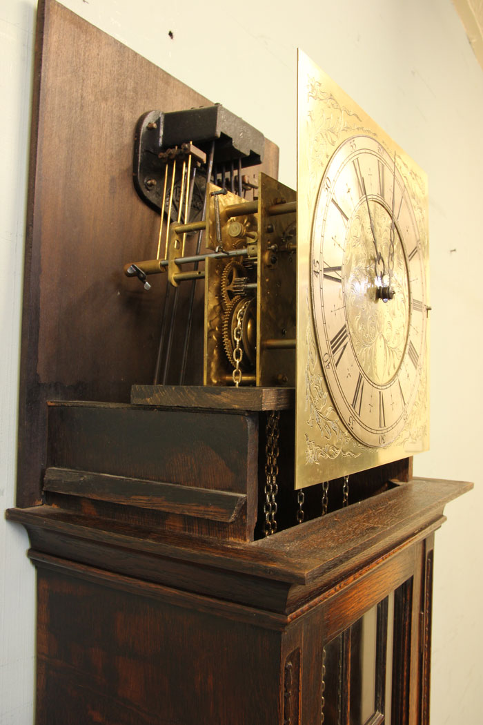 11334r12 Chiming Oak Grandmother Longcase Grandfather Clock, Chiming Oak Grandmother Longcase Grandfather Clock