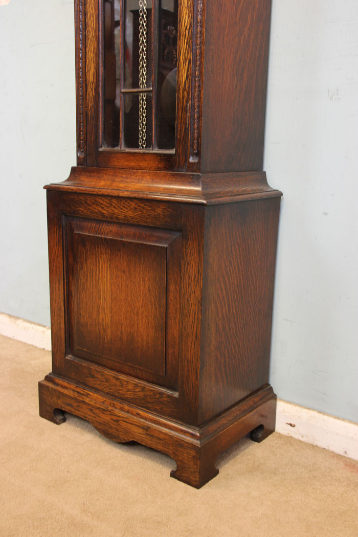 11334r13 Chiming Oak Grandmother Longcase Grandfather Clock, Chiming Oak Grandmother Longcase Grandfather Clock