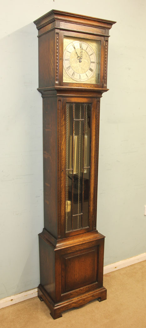 11334r3 Chiming Oak Grandmother Longcase Grandfather Clock, Chiming Oak Grandmother Longcase Grandfather Clock