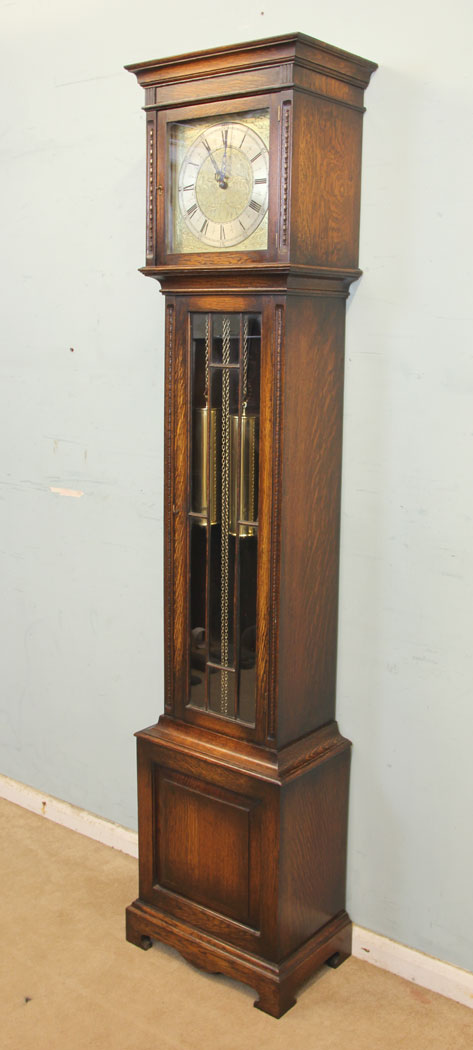 11334r4 Chiming Oak Grandmother Longcase Grandfather Clock, Chiming Oak Grandmother Longcase Grandfather Clock