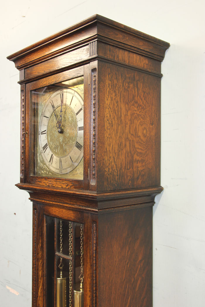 11334r5 Chiming Oak Grandmother Longcase Grandfather Clock, Chiming Oak Grandmother Longcase Grandfather Clock