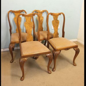 Set Four Walnut Antique Queen Anne Style Dining Chairs.