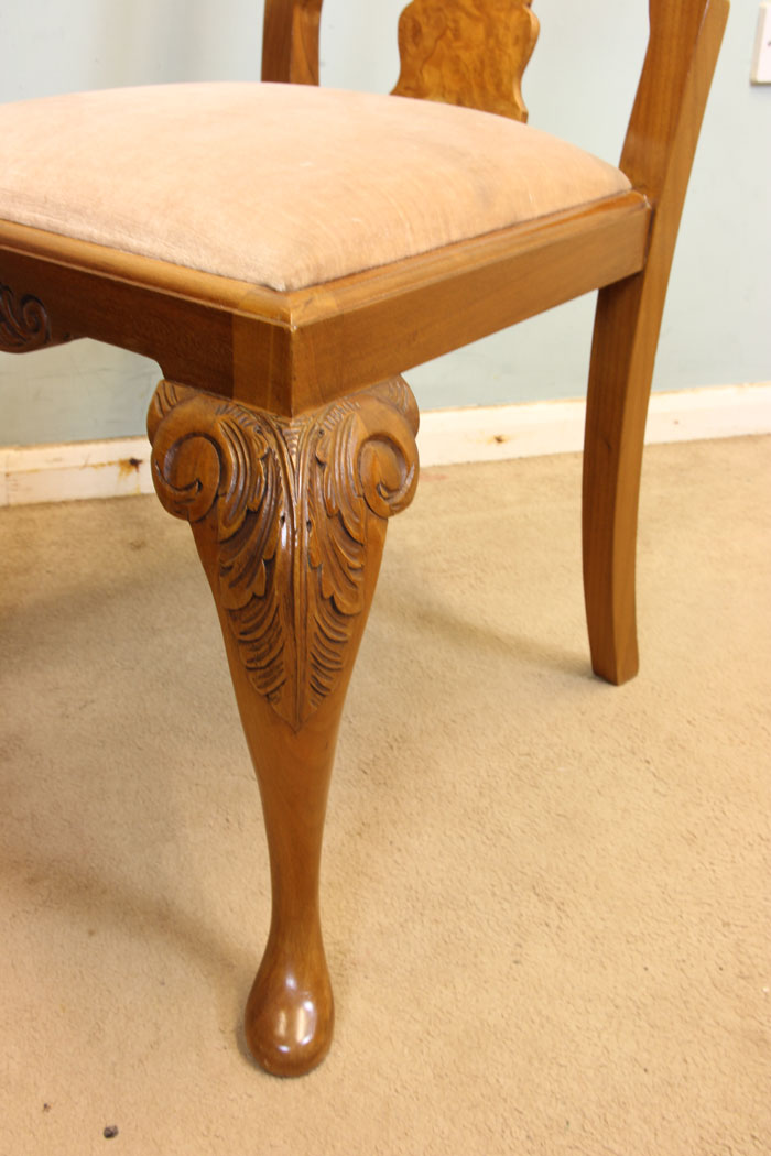 11341r5 Set Four Burr Walnut Antique Queen Anne Style Dining Chairs, Set Four Walnut Antique Queen Anne Style Dining Chairs