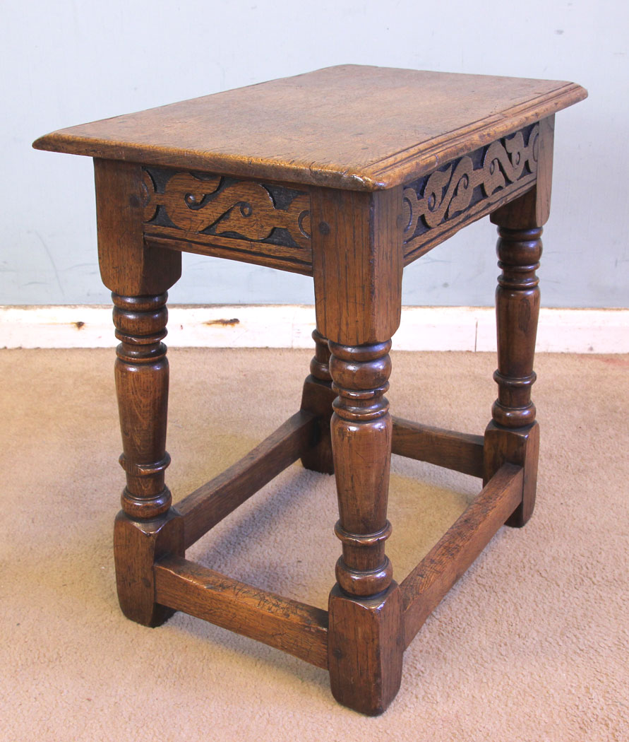 11338r3 Antique Oak Joint Stool, Antique Oak Joint Stool