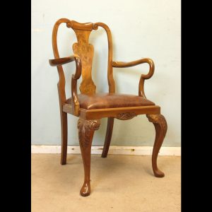 Antique Georgian Style Walnut Carver Desk Chair