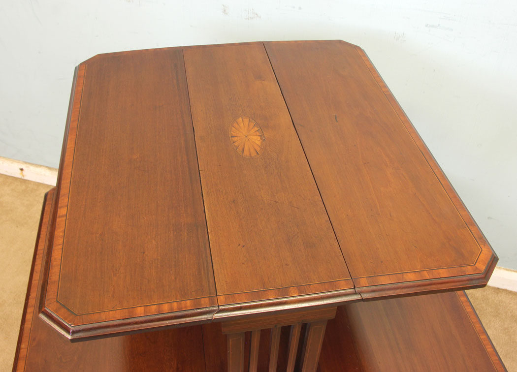 11353r9 Antique Edwardian Double Inlaid Mahogany Sutherland Table, Antique Edwardian Double Inlaid Mahogany Sutherland Table.