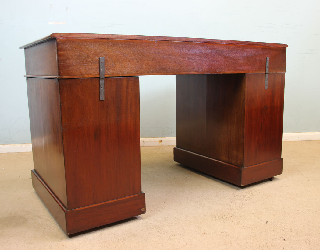 11355r16 Antique Victorian Mahogany Writing Desk, Antique Victorian Mahogany Pedestal Leather Top Kneehole Writing Desk