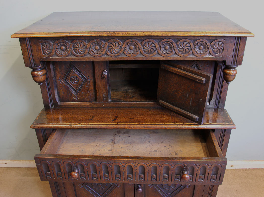 11356r13 Antique Oak Court Cupboard, Sideboard, Dining Room, Antique Carved Oak Sideboard Court Cupboard