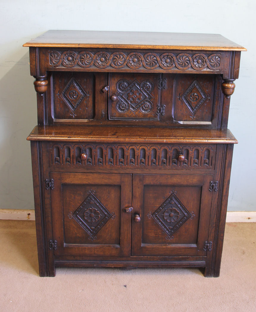 11356r3 Small Antique Oak Court Cupboard, Antique Carved Oak Sideboard Court Cupboard