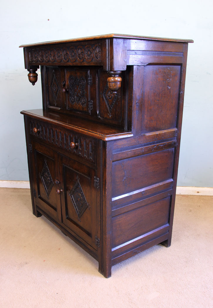 11356r4 Antique Oak Court Cupboard, Antique Carved Oak Sideboard Court Cupboard