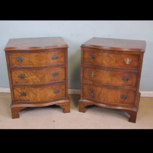 Antique Burr Walnut Matched Pair of Small Bedside Chest of Drawers.