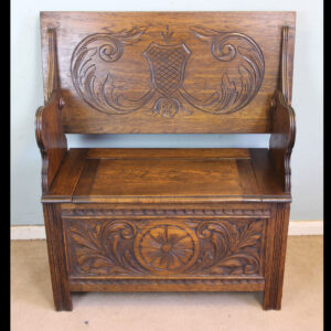 Antique Oak Monks Bench Hall Seat.