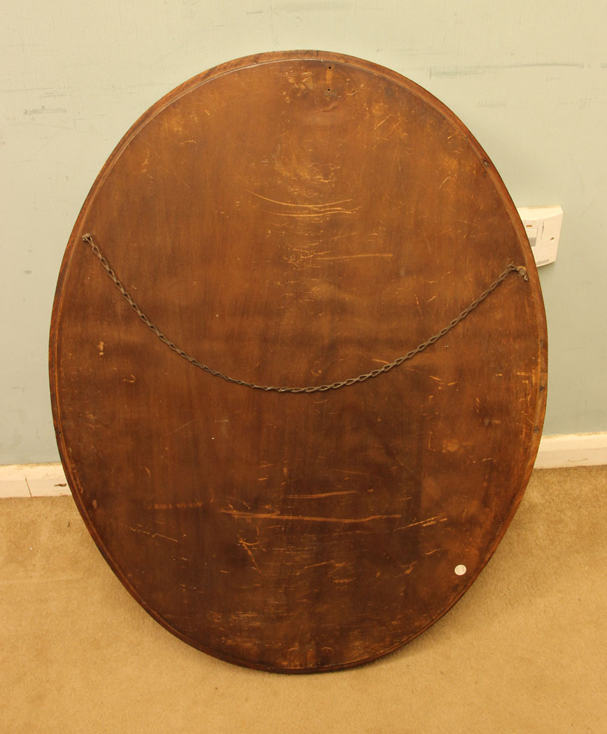 11380r7 Antique Mahogany Bevelled Oval Mirror, Antique Mahogany Oval Overmantle Wall Mirror. This lovely quality mahogany framed oval mirror has a raised moulded edge