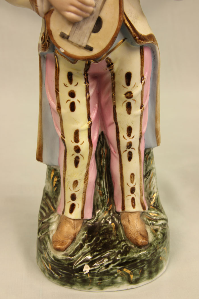 11386r10 Antique Glazed & Bisque Porcelain Pair of Figurines,