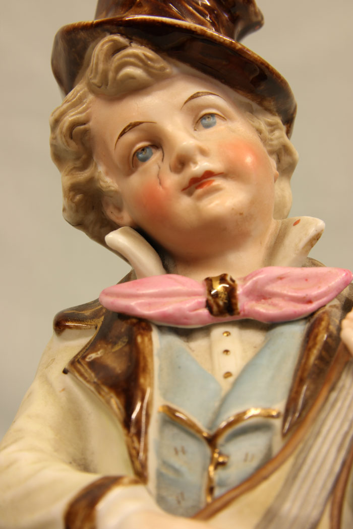 11386r11 Antique Glazed & Bisque Porcelain Pair of Figurines,