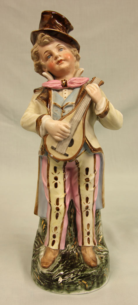 11386r12 Antique Glazed & Bisque Porcelain Pair of Figurines,