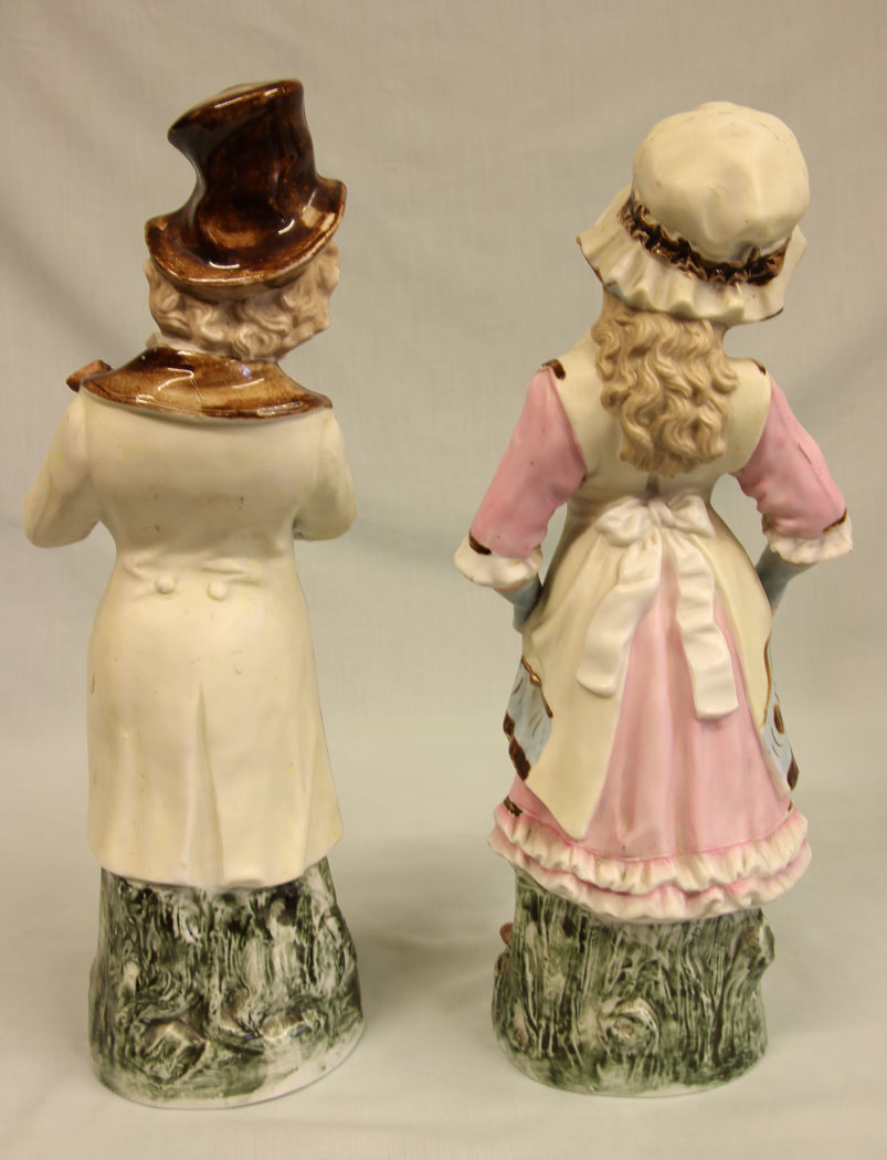 11386r2 Antique Glazed & Bisque Porcelain Pair of Figurines,