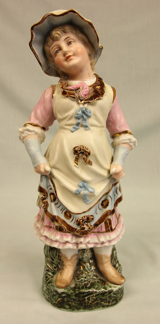 11386r3 Antique Glazed & Bisque Porcelain Pair of Figurines,