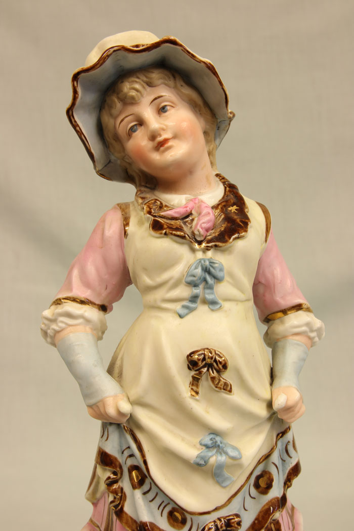 11386r7 Antique Glazed & Bisque Porcelain Pair of Figurines,