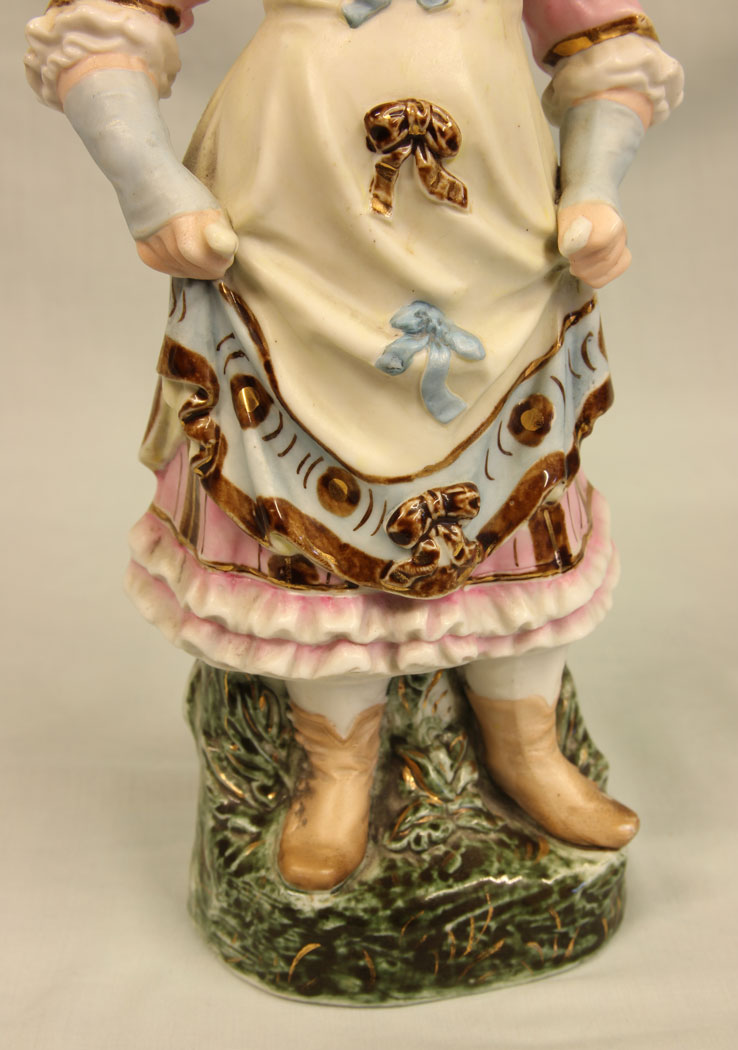 11386r8 Antique Glazed & Bisque Porcelain Pair of Figurines,
