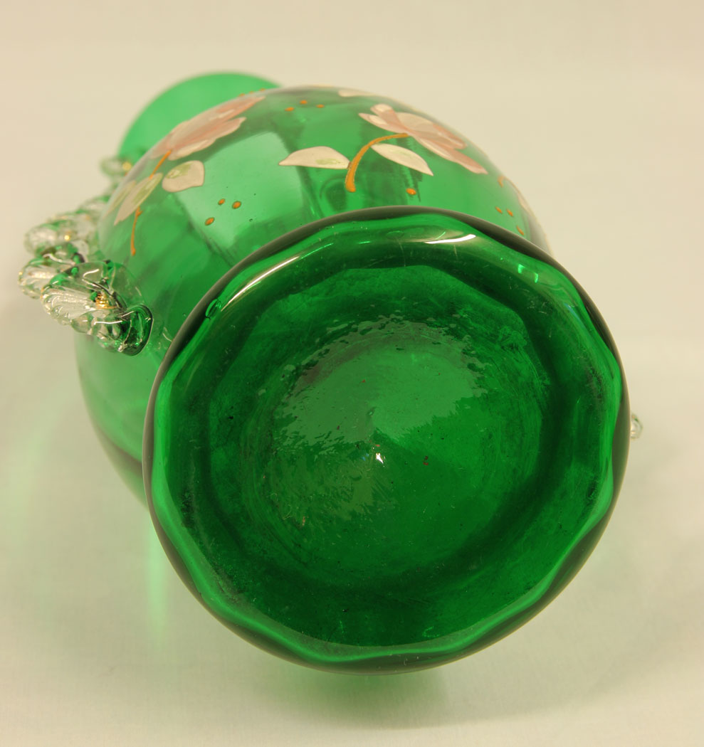 11392r5 Antique Green Glass Decorated Vase,