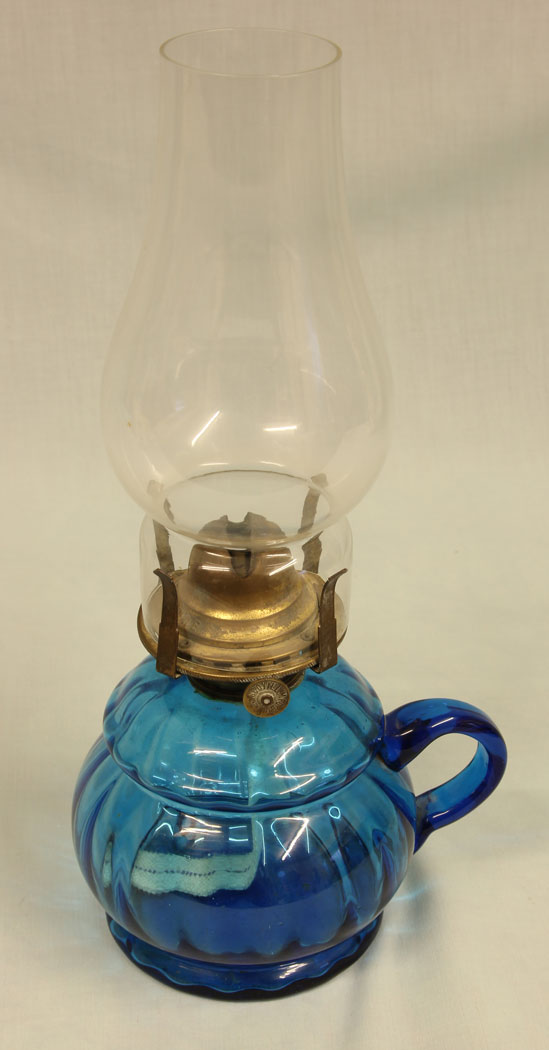11395r2 Antique Blue Glass Finger Hand Oil Lamp, Antique Blue Glass Finger / Hand Oil Lamp