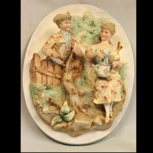 Antique Oval Bisque Figurine Wall Plaque