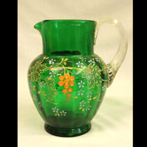 Antique Green Glass Decorated Jug.