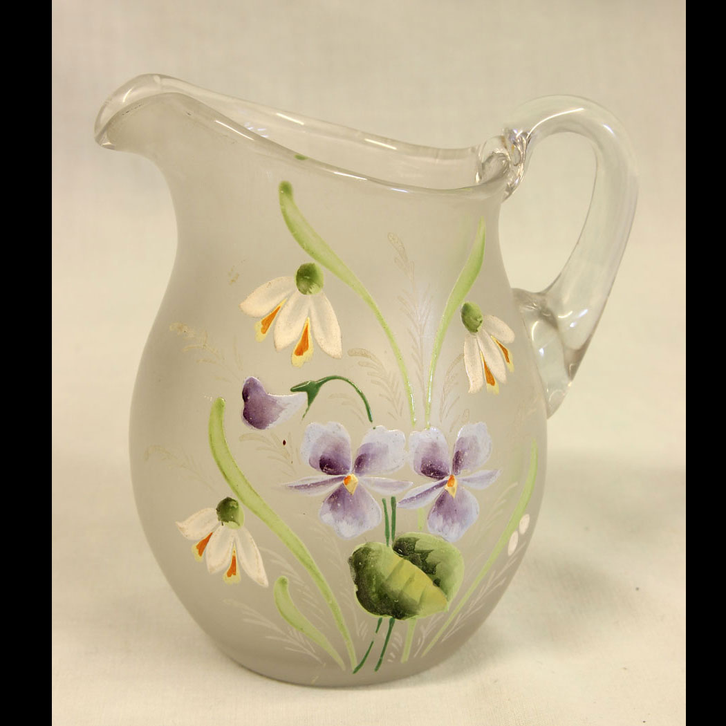 11408r01 Antique Pretty Frosted Glass Decorated Jug