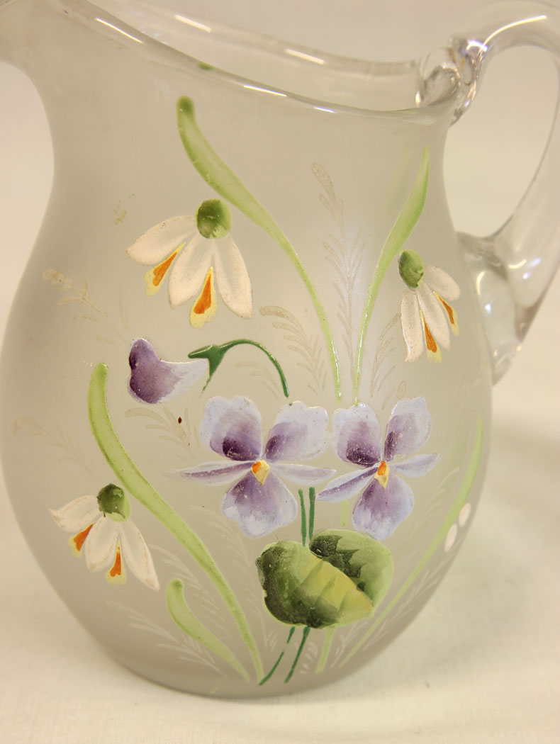 11408r3 Antique Pretty Frosted Glass Decorated Jug, Antique Pretty Frosted Glass Decorated Jug