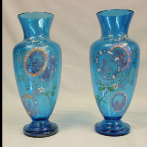 Pair of Antique Pale Blue Glass Decorated Vases