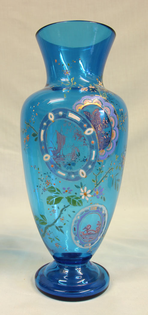 11412r3 Pair of Antique Pale Blue Glass Decorated Vases, Pair of Antique Pale Blue Glass Decorated Vases.