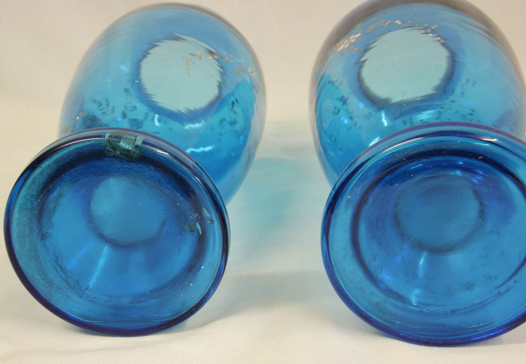 11412r7 Pair of Antique Pale Blue Glass Decorated Vases, Pair of Antique Pale Blue Glass Decorated Vases.