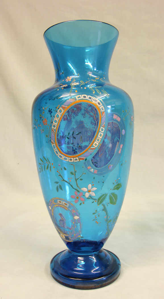 11412r8 Pair of Antique Pale Blue Glass Decorated Vases, Pair of Antique Pale Blue Glass Decorated Vases.
