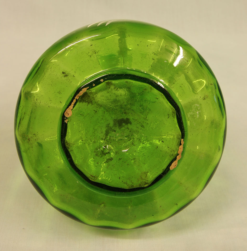 11418r6 Antique Mary Gregory Green Glass Decanter, Antique Mary Gregory Green Glass Decanter