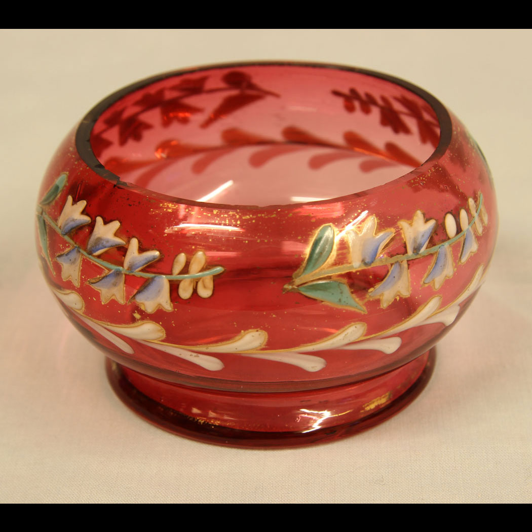 11419r01 Late Victorian Cranberry Glass Decorated Salt