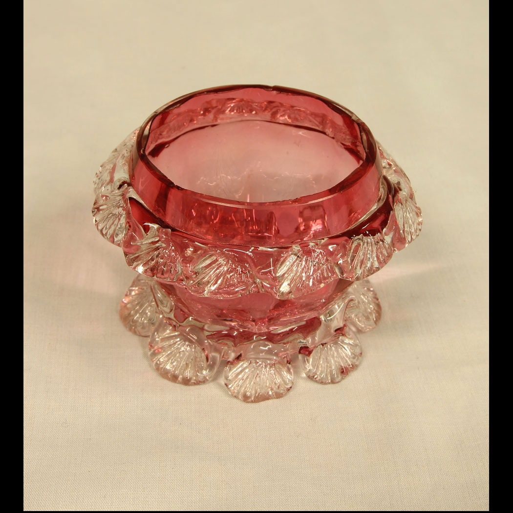 11420r01 Antique Cranberry Glass Frilled Salt.
