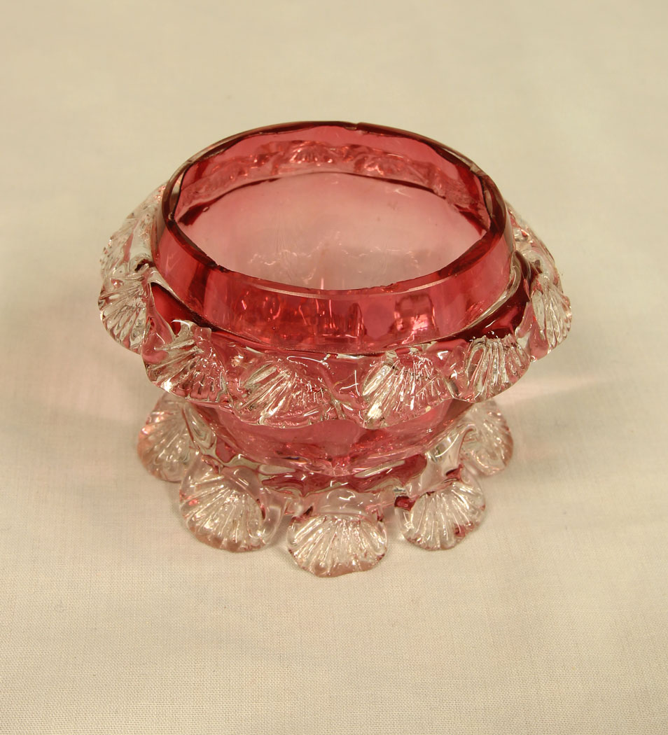 11420r1Antique Cranberry Glass Frilled Salt. Antique Cranberry Glass Frilled Salt.