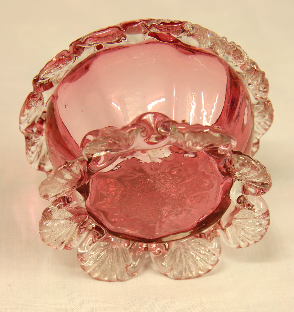 11420r5 Antique Cranberry Glass Frilled Salt. Antique Cranberry Glass Frilled Salt.