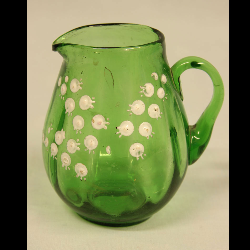 11422r01 Late Victorian Green Glass Decorated Small Jug