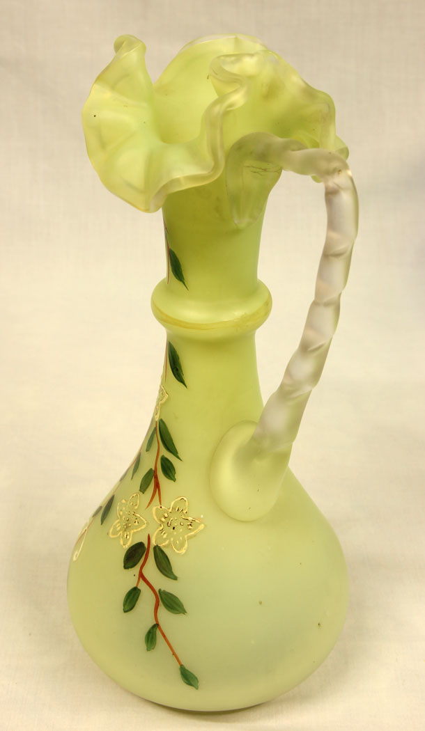 11424r3 Antique Satin Glass Decorated Jug, Antique Satin Glass Decorated Jug