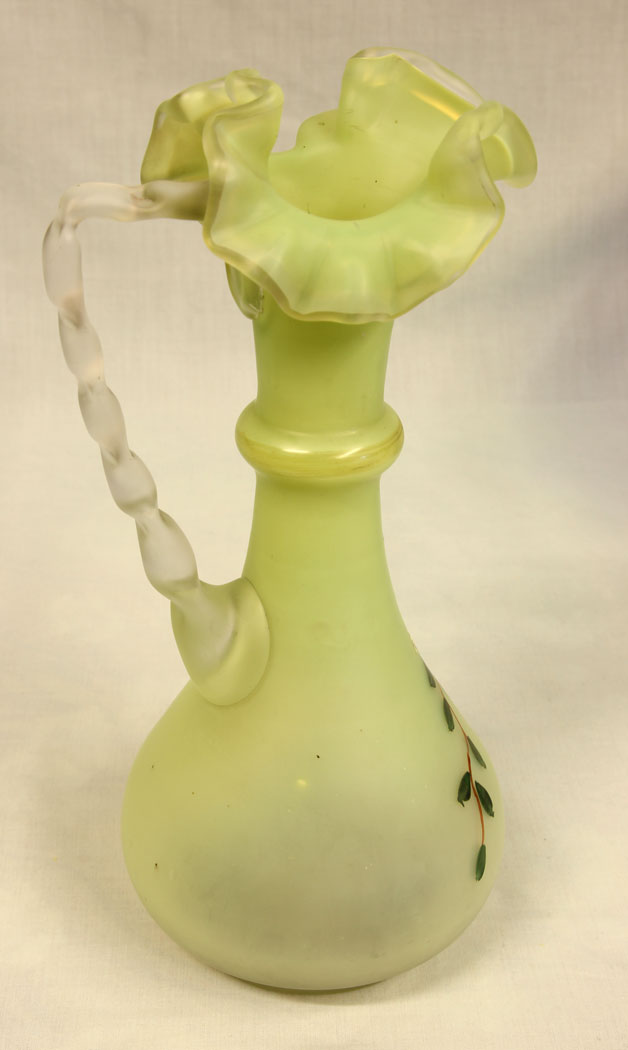 11424r4 Antique Satin Glass Decorated Jug, Antique Satin Glass Decorated Jug