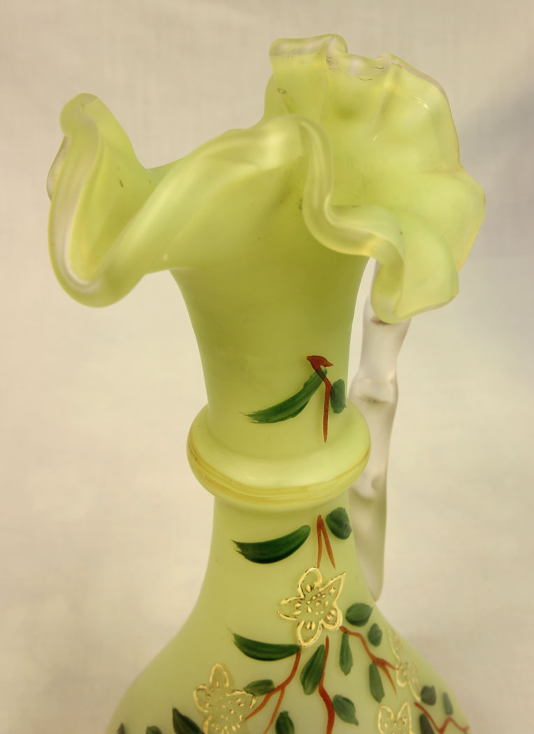 11424r5 Antique Satin Glass Decorated Jug, Antique Satin Glass Decorated Jug