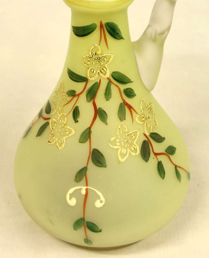 11424r6 Antique Satin Glass Decorated Jug, Antique Satin Glass Decorated Jug