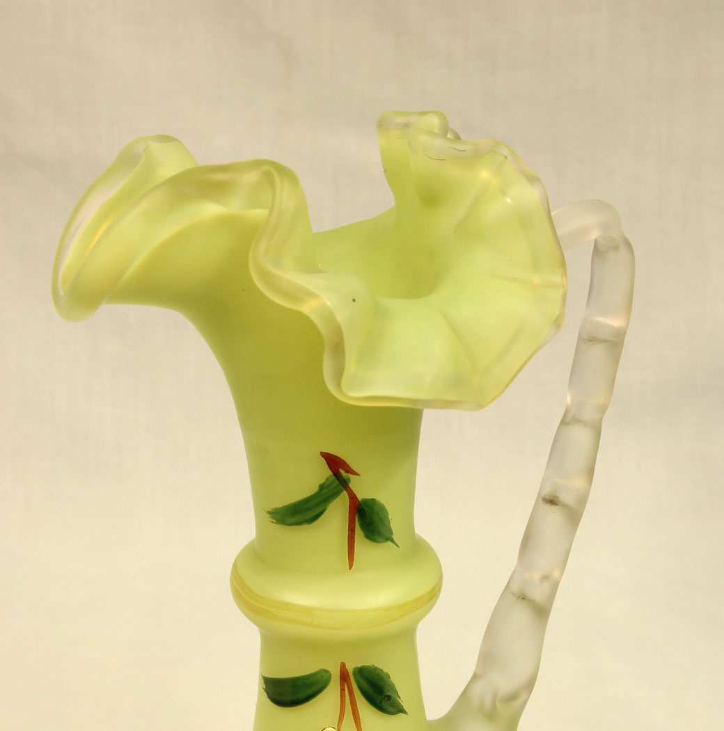 11424r7 Antique Satin Glass Decorated Jug, Antique Satin Glass Decorated Jug