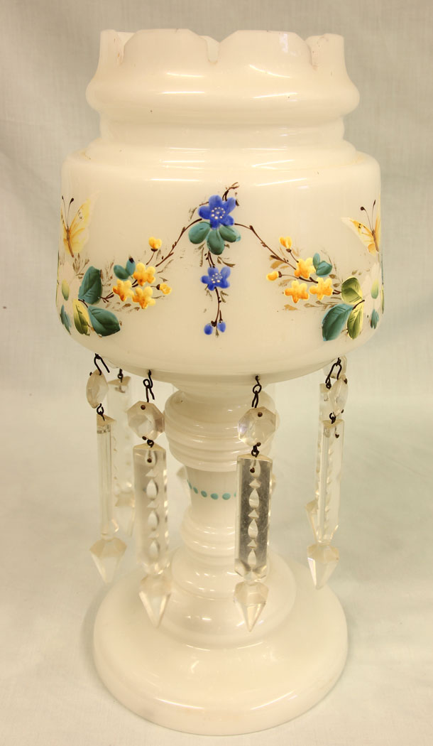11425r2 Antique Late Victorian Single Mantle Table Lustre, Antique Late Victorian Single Mantle / Table Lustre