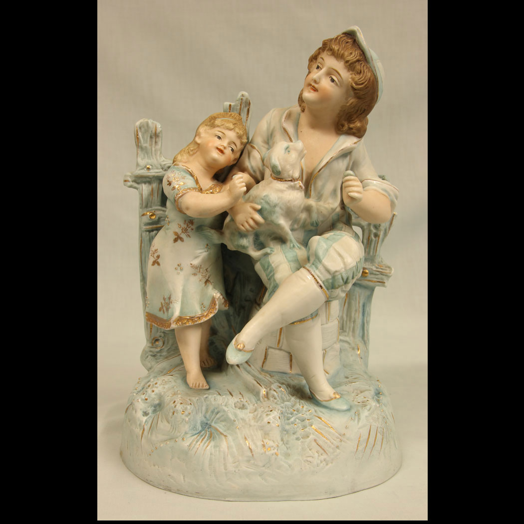 11443r01 Bisque Figure Group of Father & Child, Bisque Figure Group of Father & Child