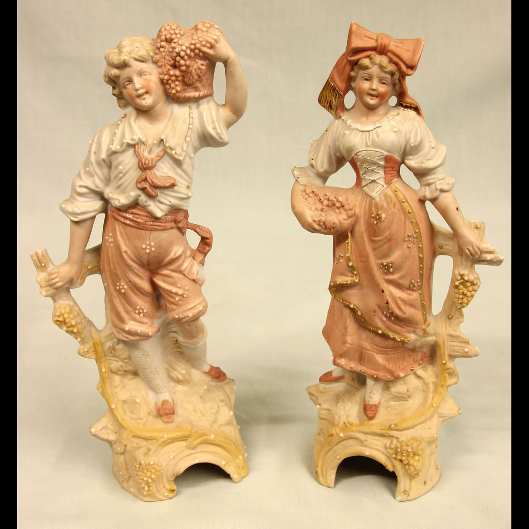 11448r01 Pair of Bisque Figurines of Young Girl & Boy, Pair of Bisque Figurines of Young Girl & Boy.
